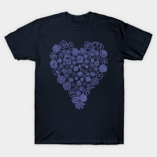 Very Peri Periwinkle Floral Heart of Flowers Mothers Day T-Shirt